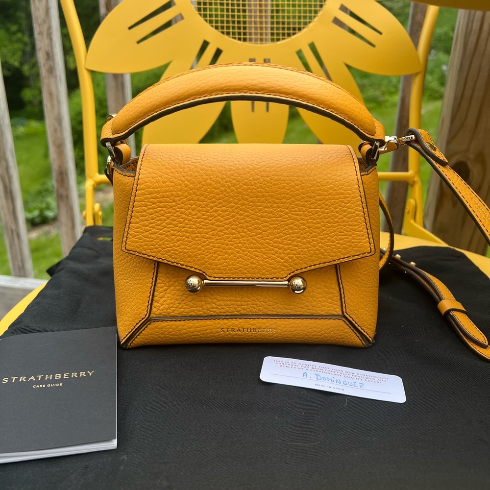 Strathberry Yellow Mosaic Nano with Top Handle and Crossbody Strap